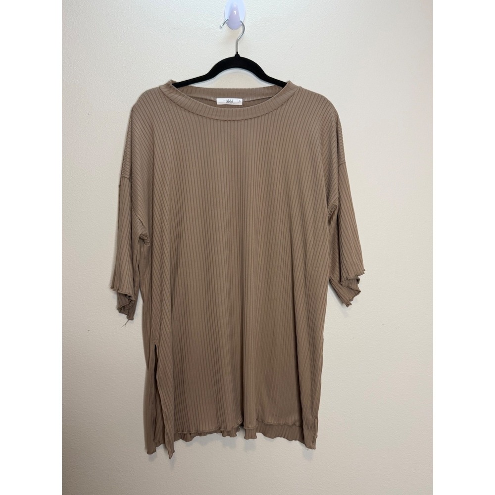 Talulah‎ Ribbed Knit 2 Piece Lounge Set Tan Wide Leg Pants Oversized Tunic Top S